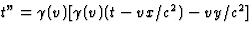 $t''=\gamma(v)[\gamma(v)(t-vx/c^2)-v
y/c^2]$