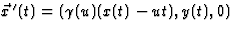 $\vec x{\,}^\prime(t)=(\gamma(u)
(x(t)-ut),y(t),0)$