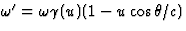 $\omega^\prime=\omega\gamma(u)(1-u\cos\theta/c)$