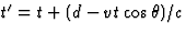 $t^\prime=t+(d-vt\cos\theta)/c$